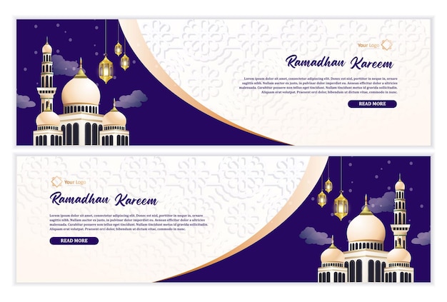 conjunto de diseños de pancartas para celebrar las vacaciones de Ramadán pancartas para eventos de necesidades web Ramadán Kareem