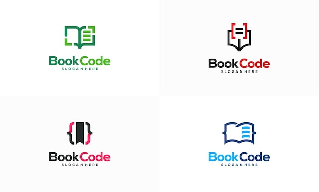 Conjunto de diseños de plantilla de logotipo de libro de píxeles Diseños de logotipo de libro de codificación ilustración vectorial Logotipo de programador