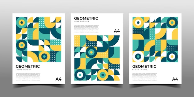 conjunto de diseños de plantillas de libros de portada de patrones geométricos retro de Bauhaus