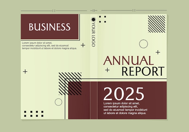 conjunto de diseños de portada de informe anual de estilo geométrico. fondo marrón diseño de portada y contraportada