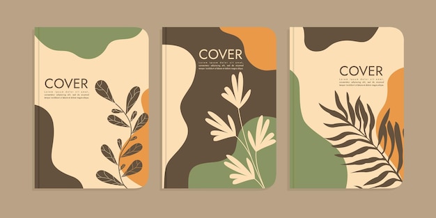 conjunto de diseños de portadas de libros con decoraciones florales dibujadas a mano. fondo botánico abstracto boho A4