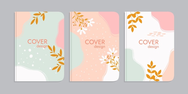 Vector conjunto de diseños de portadas de libros con decoraciones florales dibujadas a mano. hermoso fondo abstracto botánico