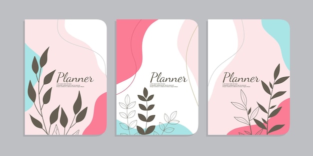 Vector conjunto de diseños de portadas de libros con decoraciones florales dibujadas a mano hermoso fondo abstracto botánico