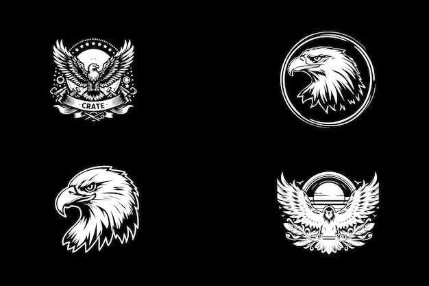 conjunto de diseños de silueta vectorial de águila en blanco y negro