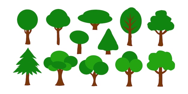 conjunto de diseños simples de árboles de estilo plano