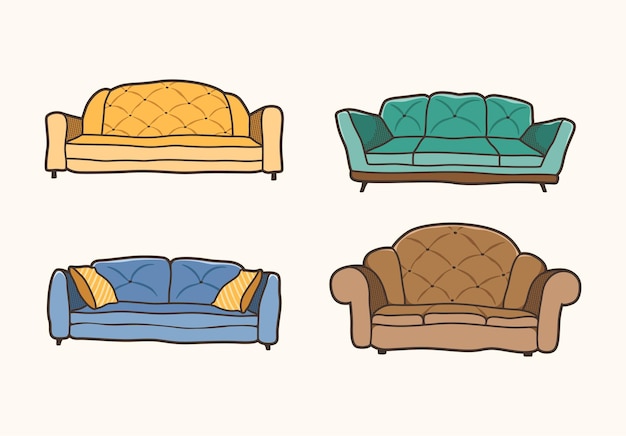 Conjunto de diseños de sofá Ilustración vectorial de sofá cómodo