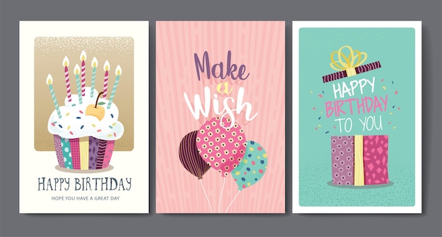 Conjunto de diseños de tarjetas de felicitación de cumpleaños