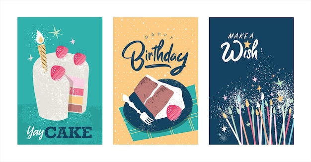 Conjunto de diseños de tarjetas de felicitación de cumpleaños