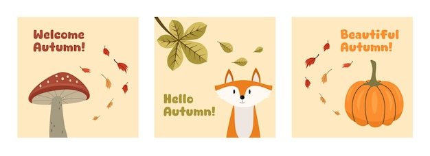 Conjunto de diseños de tarjetas de otoño