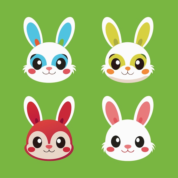 Conjunto de diseños vectoriales de caras de conejos de Pascua