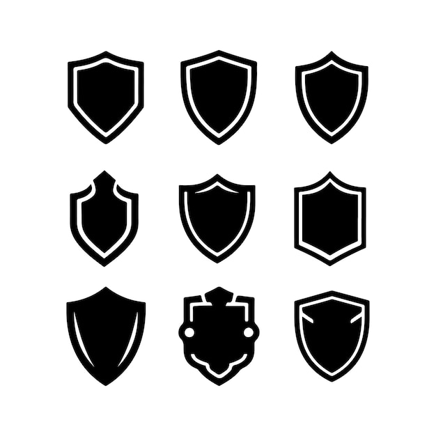 un conjunto de diseños vectoriales de iconos de líneas de escudo