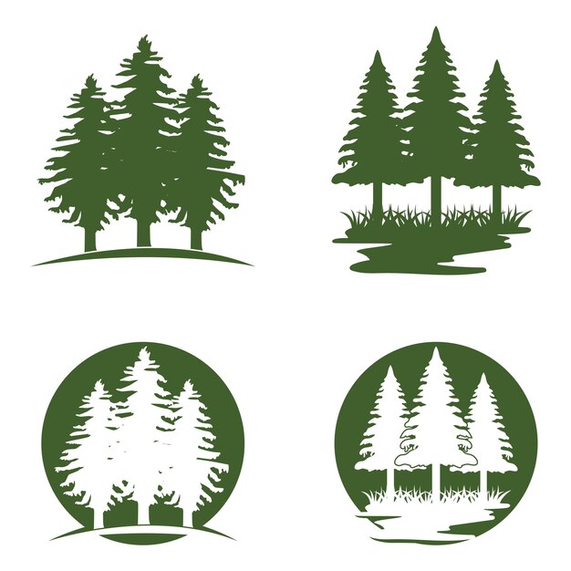 Conjunto de diseños vectoriales de ilustraciones del logotipo del pino
