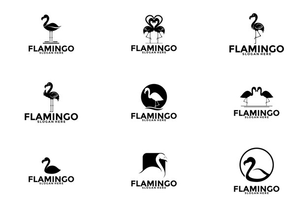 Conjunto de diseños vectoriales de logotipos de Flamingo Icono de Flamingo Ilustración vectorial minimalista Símbolo de colecciones de aves