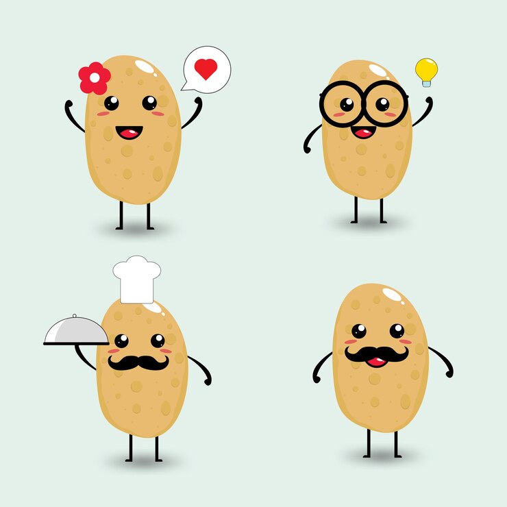 Conjunto de diseños vectoriales de patatas lindos