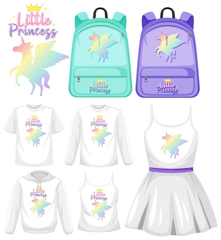 Vector conjunto de disfraz con logo de unicornio.