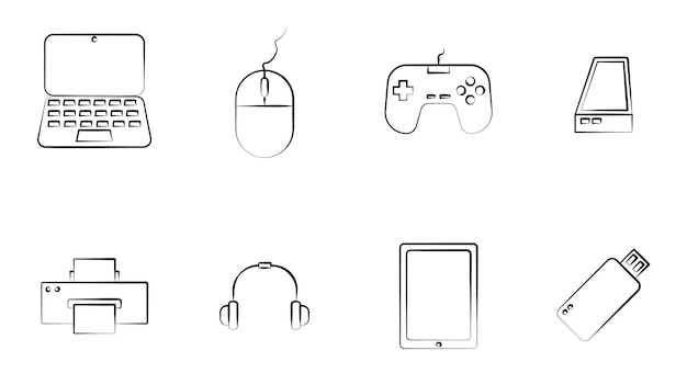 conjunto de dispositivos icono vector de boceto
