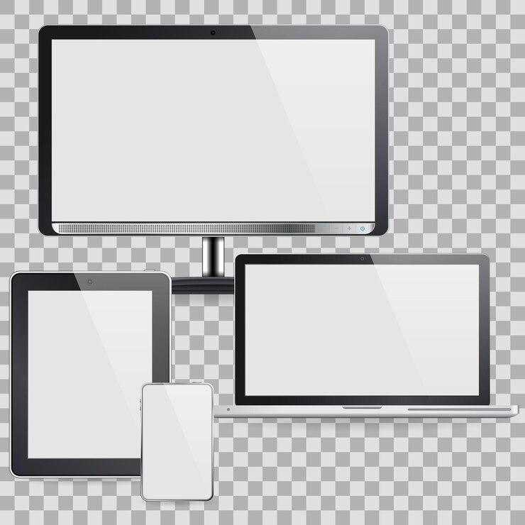 Vector conjunto de dispositivos informáticos como monitor y otros dispositivos.