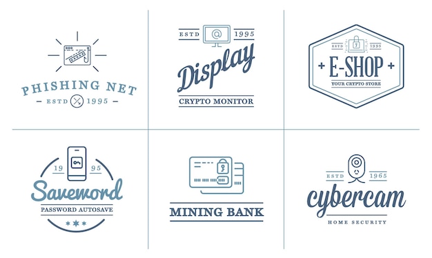 Conjunto de distintivos y signos de identidad de seguridad cibernética vectorial que se pueden utilizar como logotipo