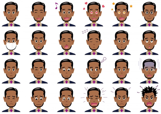 Conjunto de diversas expresiones de empresario. Personajes de vectores aislados