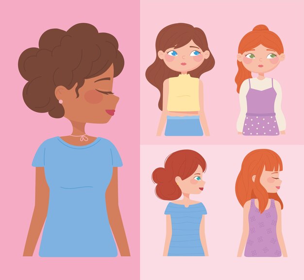 Vector conjunto de diversos personajes femeninos.