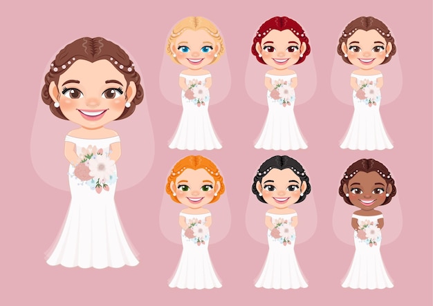 Conjunto de diversos vectores de concepto de diseño de novia o matrimonio