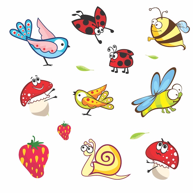 Vector conjunto de divertidos animales de primavera para bebés.