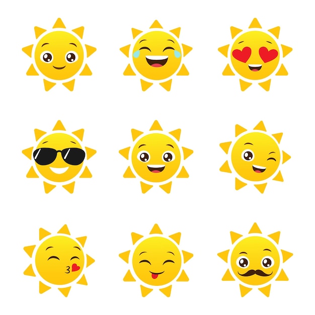 Conjunto de divertidos emojis de sol