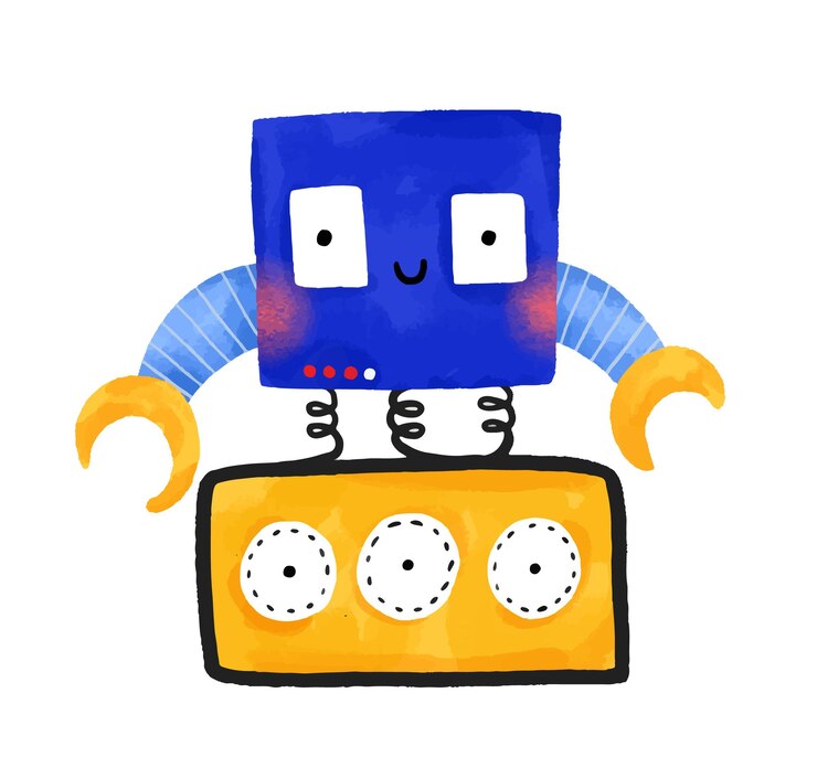 Vector conjunto de divertidos robots de dibujos animados máquina humanoide de colores dibujo a mano