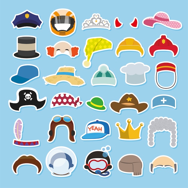 Vector conjunto de divertidos sombreros y gorras.