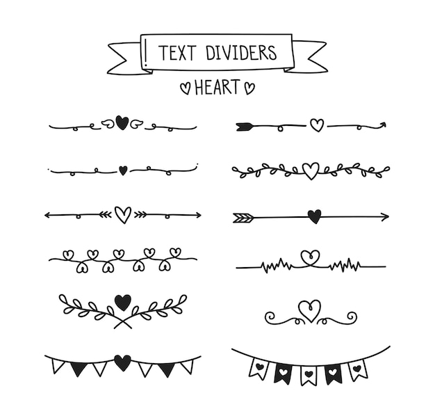 Conjunto de divisor de texto de corazón.