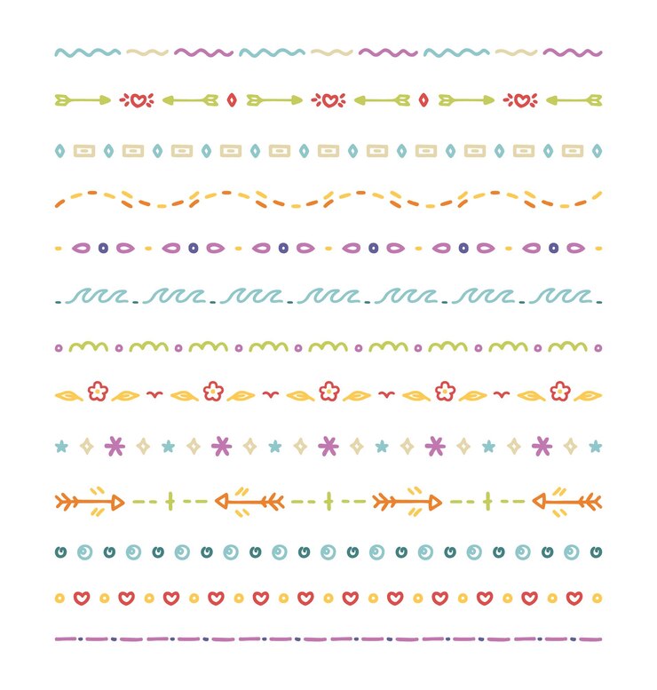 Vector conjunto de divisores de garabatos en colores pastel.