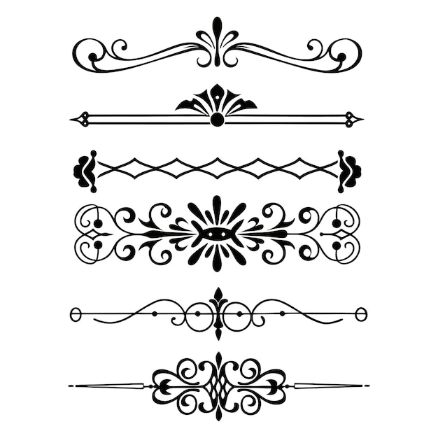Conjunto de divisores de línea antiguos y elementos decorativos de borde