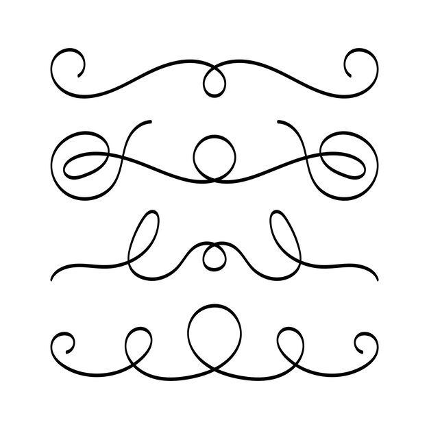 Vector conjunto de divisores de líneas rizadas de caligrafía