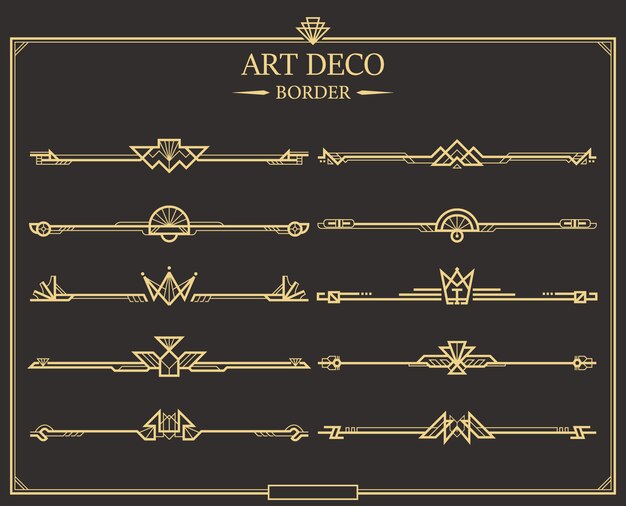 Conjunto de divisores de página caligráficos de oro Art decó.