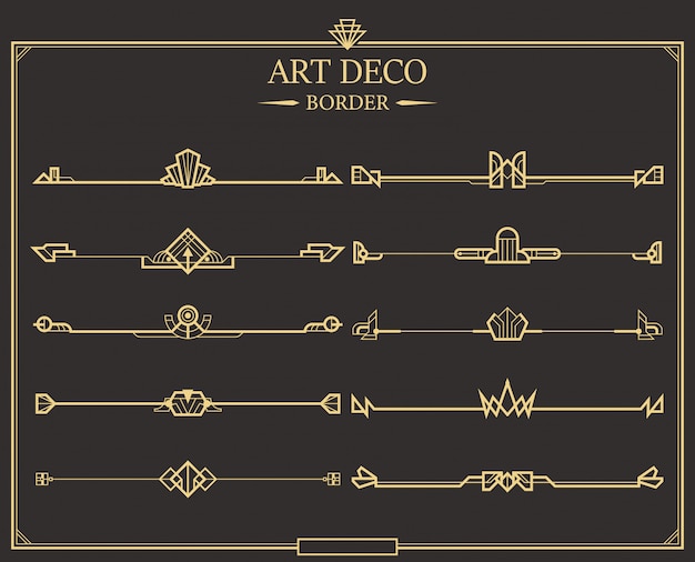 Conjunto de divisores de página caligráficos de oro Art decó.