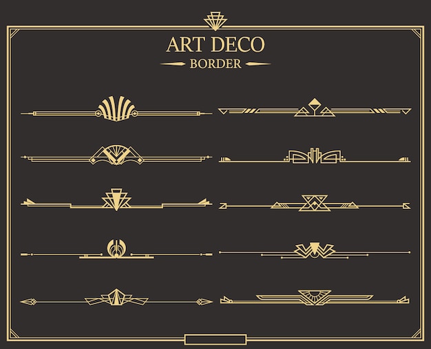 Vector conjunto de divisores de página caligráficos de oro art decó.