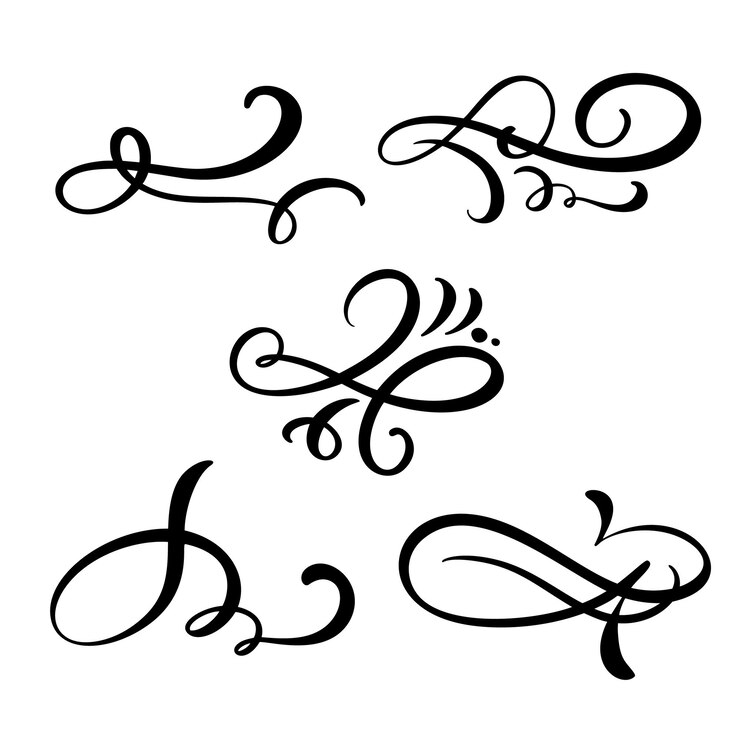 Vector conjunto de divisores y separadores elegantes de línea vintage vectorial remolino y esquina