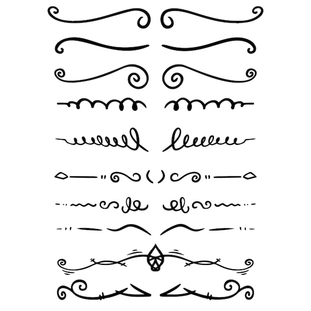 Conjunto de divisores de texto dibujados a mano. Para afiches, tarjetas, pancartas, volantes. ilustración vectorial