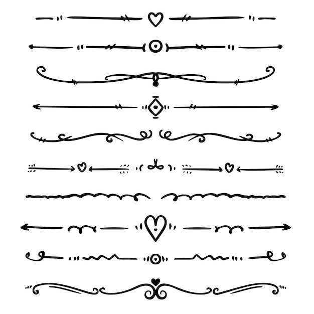 Conjunto de divisores de texto dibujados a mano. Para afiches, tarjetas, pancartas, volantes. ilustración vectorial