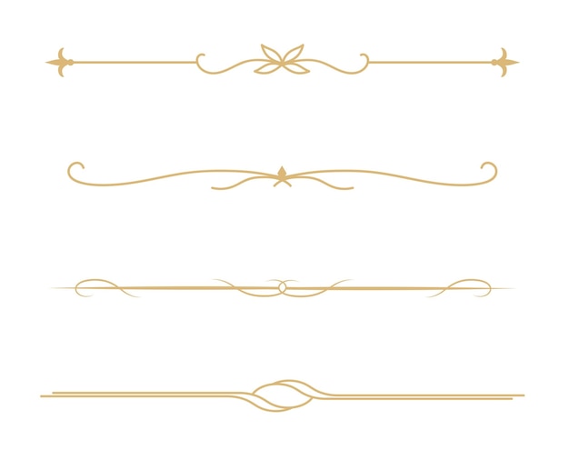 Conjunto de divisores de texto de líneas doradas decorativas de época Frontera de línea dorada Separadores de líneas Fronteras Divisores de época Elementos subrayados Ilustración vectorial