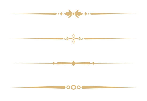 Conjunto de divisores de texto de líneas doradas decorativas de época Frontera de línea dorada Separadores de líneas Fronteras Divisores de época Elementos subrayados Ilustración vectorial