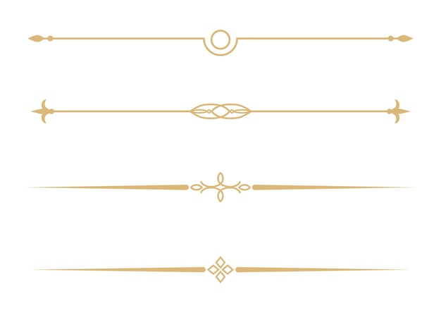 Conjunto de divisores de texto de líneas doradas decorativas de época Frontera de línea dorada Separadores de líneas Fronteras Divisores de época Elementos subrayados Ilustración vectorial