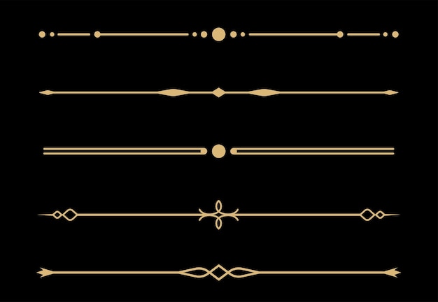 Conjunto de divisores de texto de líneas doradas decorativas de época Líneas de borde doradas Separadores de líneas