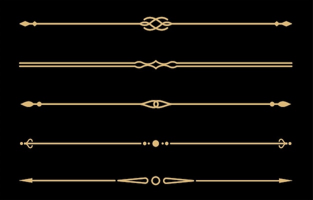 Conjunto de divisores de texto de líneas doradas decorativas de época Líneas de borde doradas Separadores de líneas