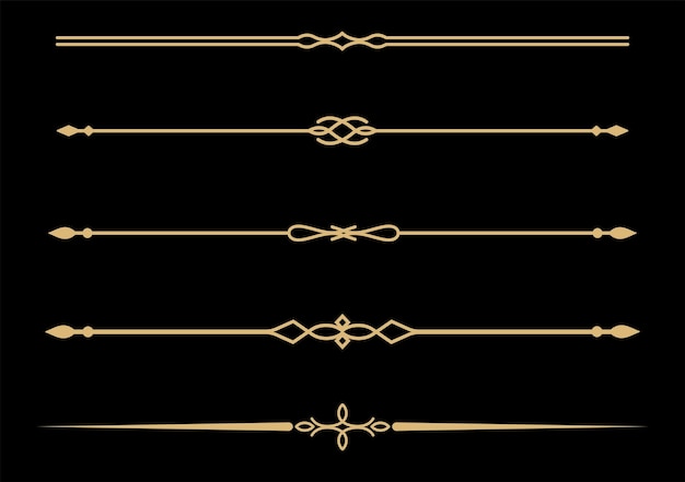 Conjunto de divisores de texto de líneas doradas decorativas de época Líneas de borde doradas Separadores de líneas