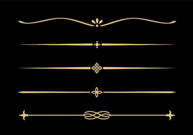 Conjunto de divisores de texto de líneas doradas decorativas de época Marca de línea dorada Separador de líneas