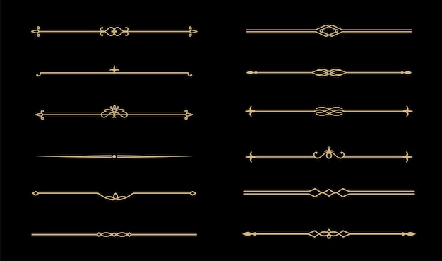 Conjunto de divisores de texto de líneas doradas decorativas de época Marca de línea dorada Separador de líneas
