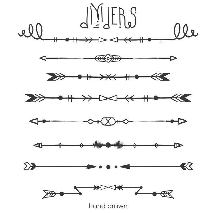 Vector conjunto de divisores tribales línea divisora en ilustración vectorial de estilo doodle