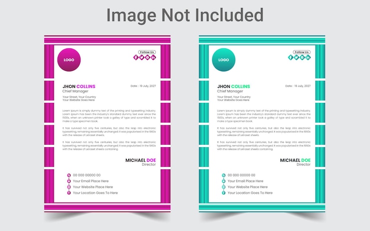 Vector un conjunto de documentos comerciales con la palabra "imagen no incluida" en la parte superior.