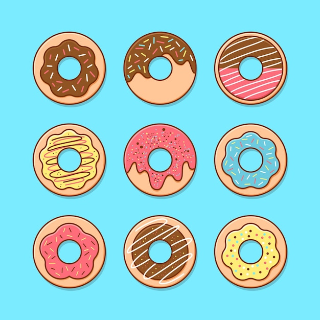 Conjunto de donuts coloridos vector